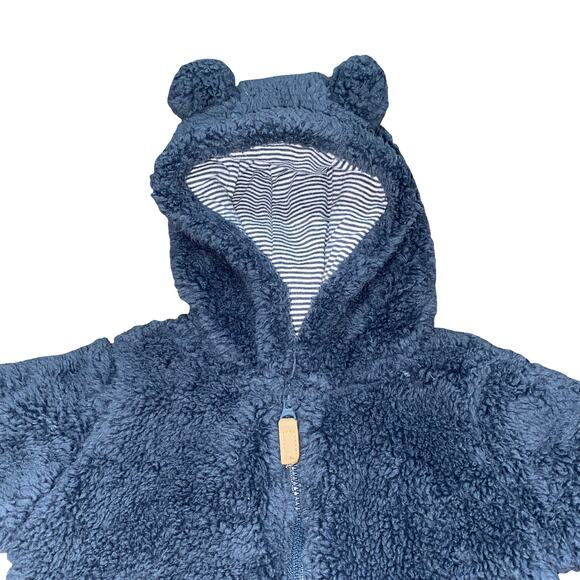 Carter's Navy Blue Teddy Bear Hooded Winter Bodysuit 0-3M - Picture 4 of 7